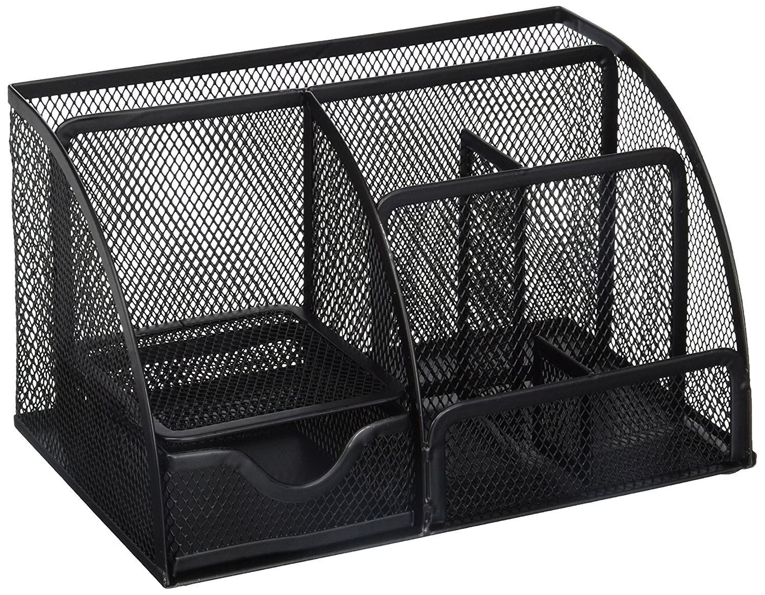 Storageaid OM213 Classic Black Office Supplies Desk Organizer Caddy, 6 Compartments, Drawer, Pen Holder, Memo Holder & File Holder