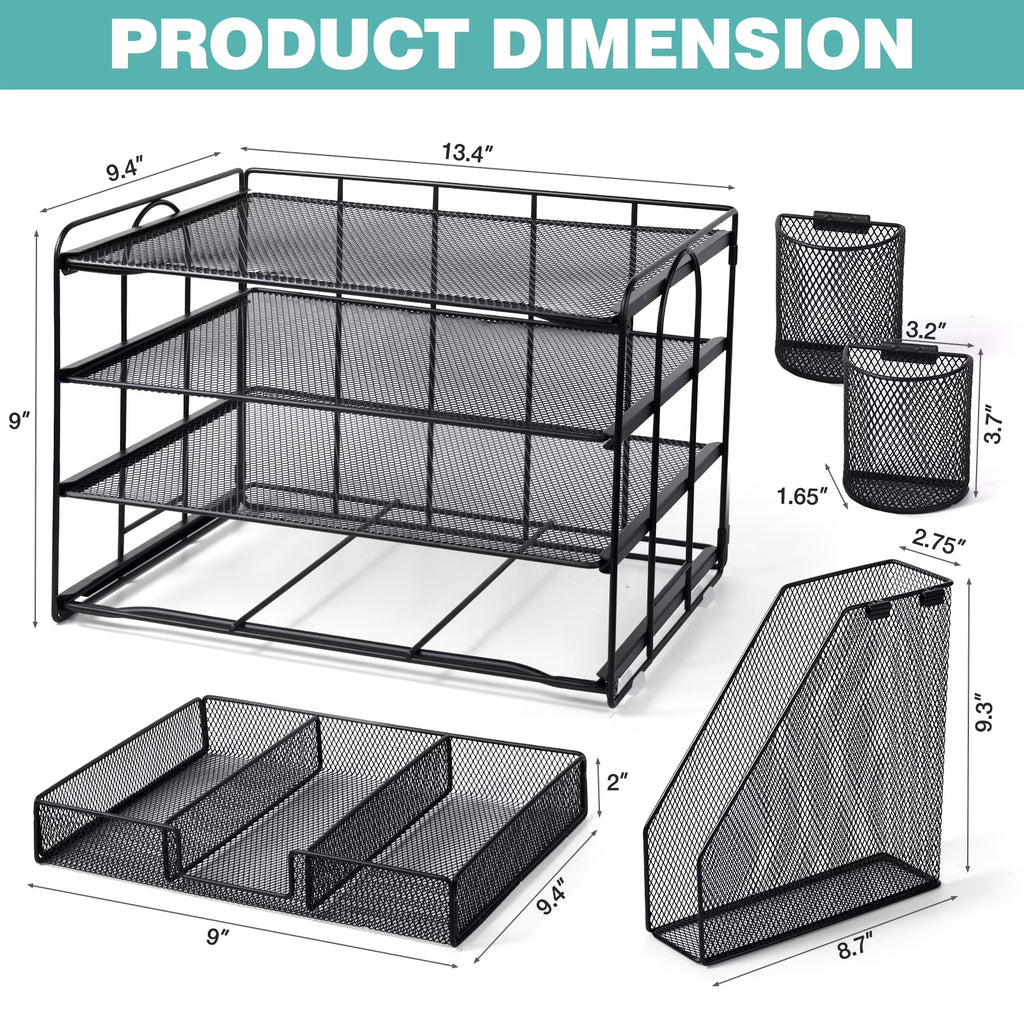 Desktop Organizer 4-Tier Desk Organizers Sets and Storage, File Organizers for Desk Drawer Organizer, Paper Organizer for Desk (Black)