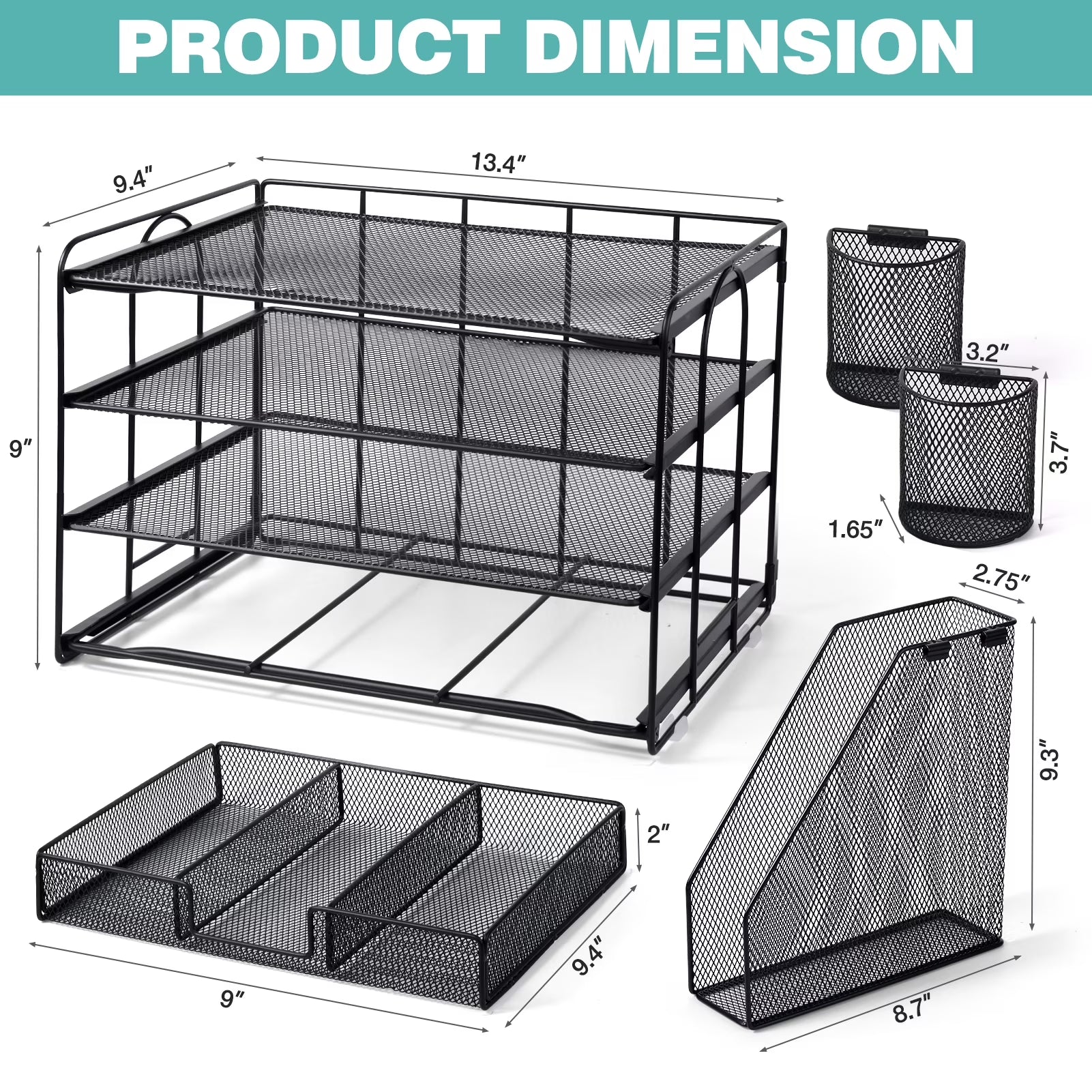 Desktop Organizer 4-Tier Desk Organizers Sets and Storage, File Organizers for Desk Drawer Organizer, Paper Organizer for Desk (Black)