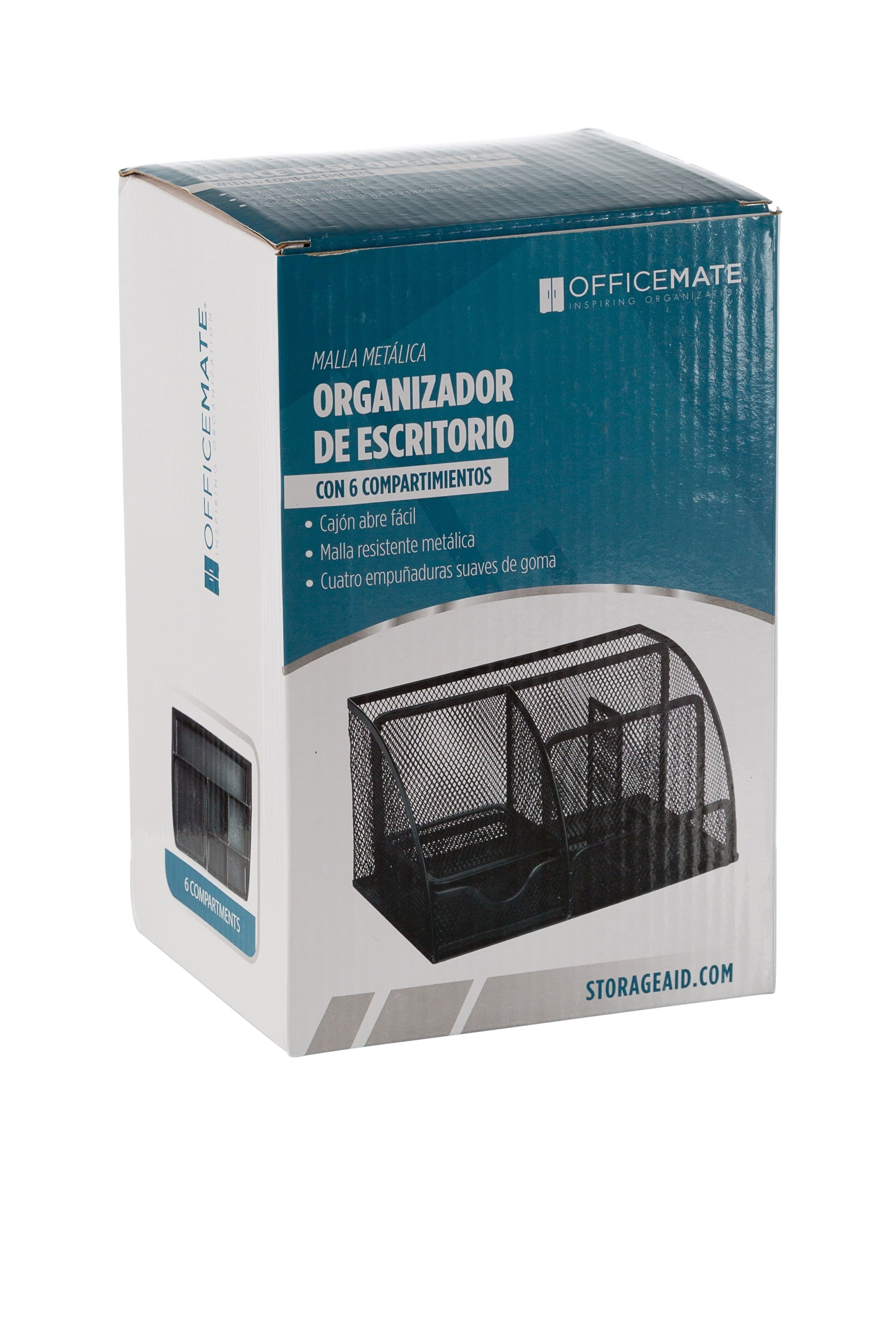 Storageaid OM213 Classic Black Office Supplies Desk Organizer Caddy, 6 Compartments, Drawer, Pen Holder, Memo Holder & File Holder