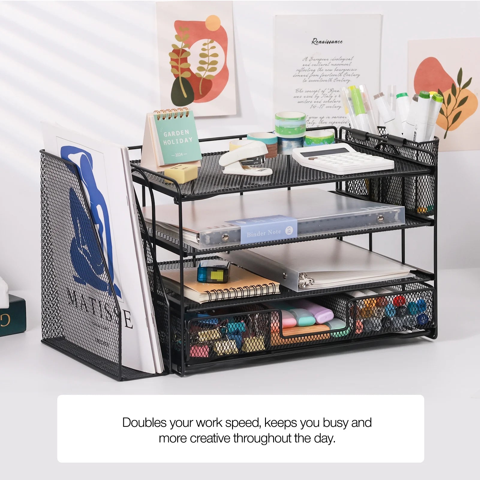 Desktop Organizer 4-Tier Desk Organizers Sets and Storage, File Organizers for Desk Drawer Organizer, Paper Organizer for Desk (Black)