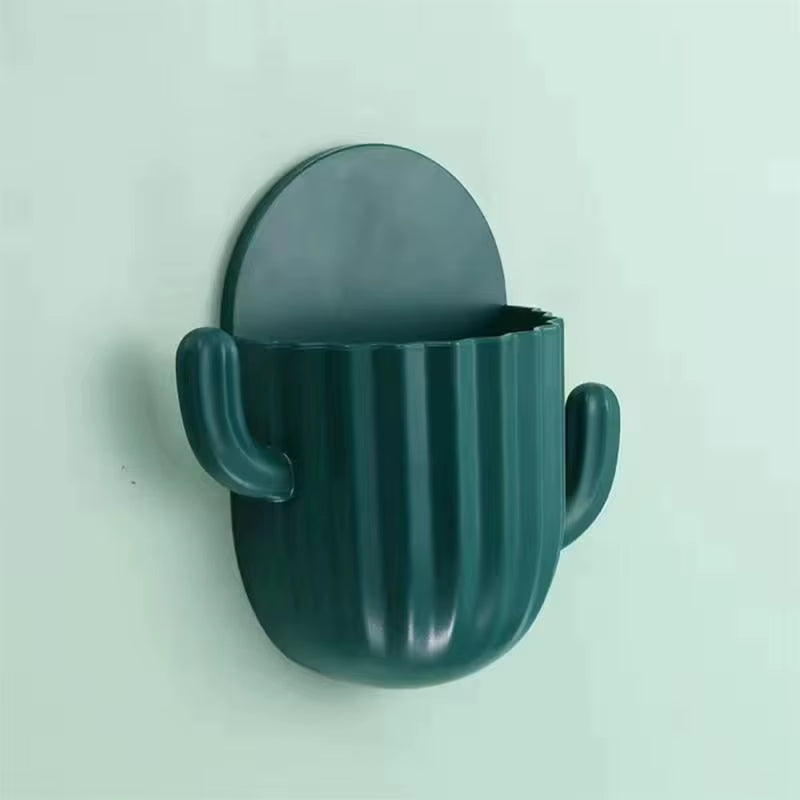 Toothbrush Holder Wall Self-Adhesive Seamless Cactus Storage Rack Box Organizer Bathroom Shelf Shower Accessories