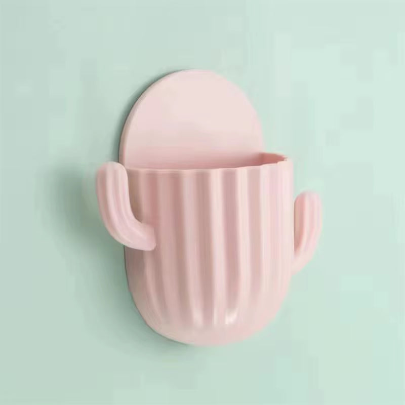 Toothbrush Holder Wall Self-Adhesive Seamless Cactus Storage Rack Box Organizer Bathroom Shelf Shower Accessories
