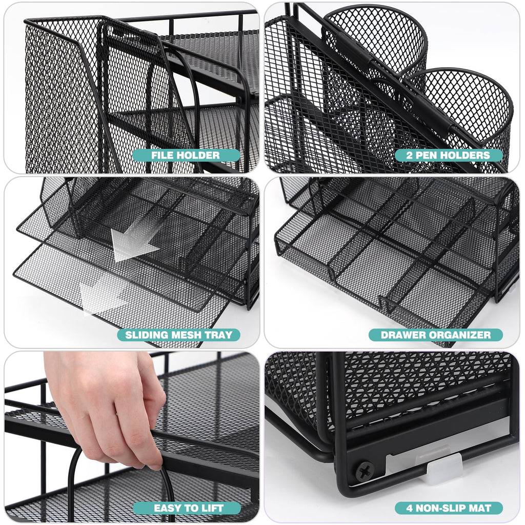 Desktop Organizer 4-Tier Desk Organizers Sets and Storage, File Organizers for Desk Drawer Organizer, Paper Organizer for Desk (Black)