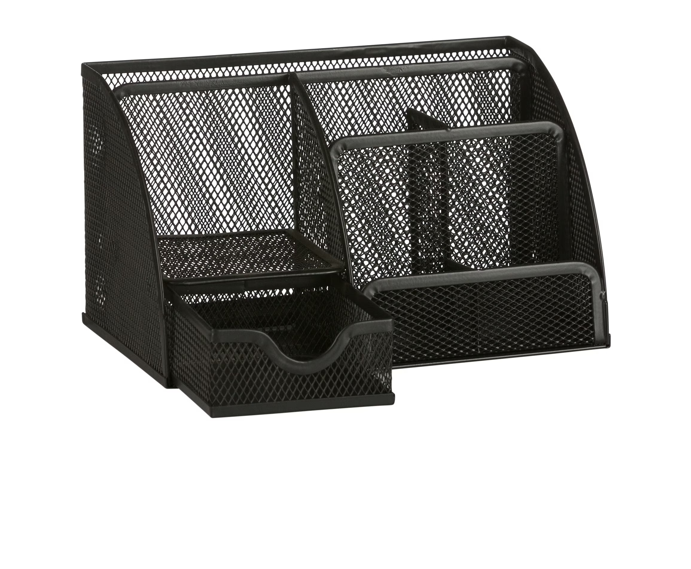 Storageaid OM213 Classic Black Office Supplies Desk Organizer Caddy, 6 Compartments, Drawer, Pen Holder, Memo Holder & File Holder