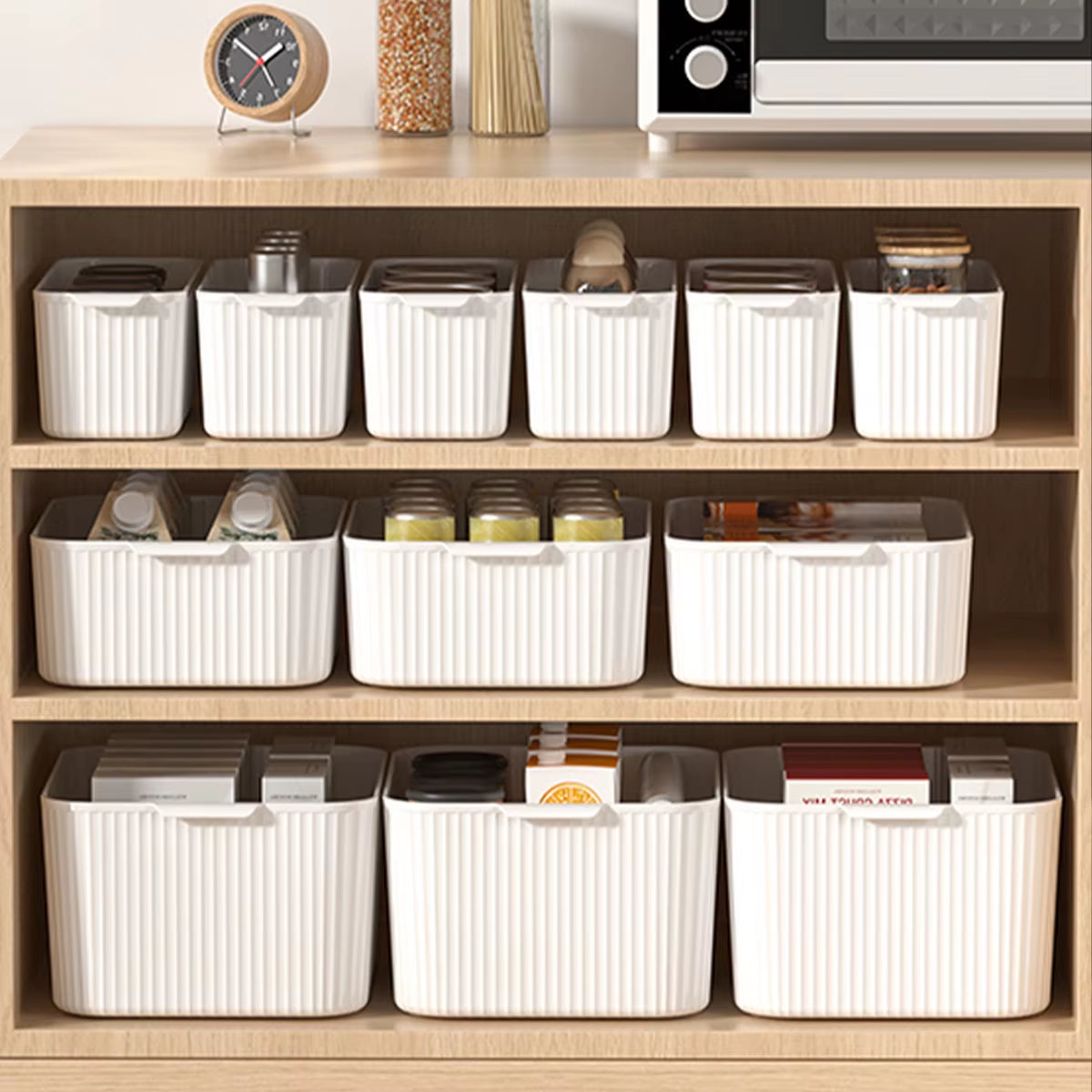 Multifunctional Plastic Storage Box with Handle Desktop Organizer for Food Bathroom Kitchen Cabinet Storage Organizer