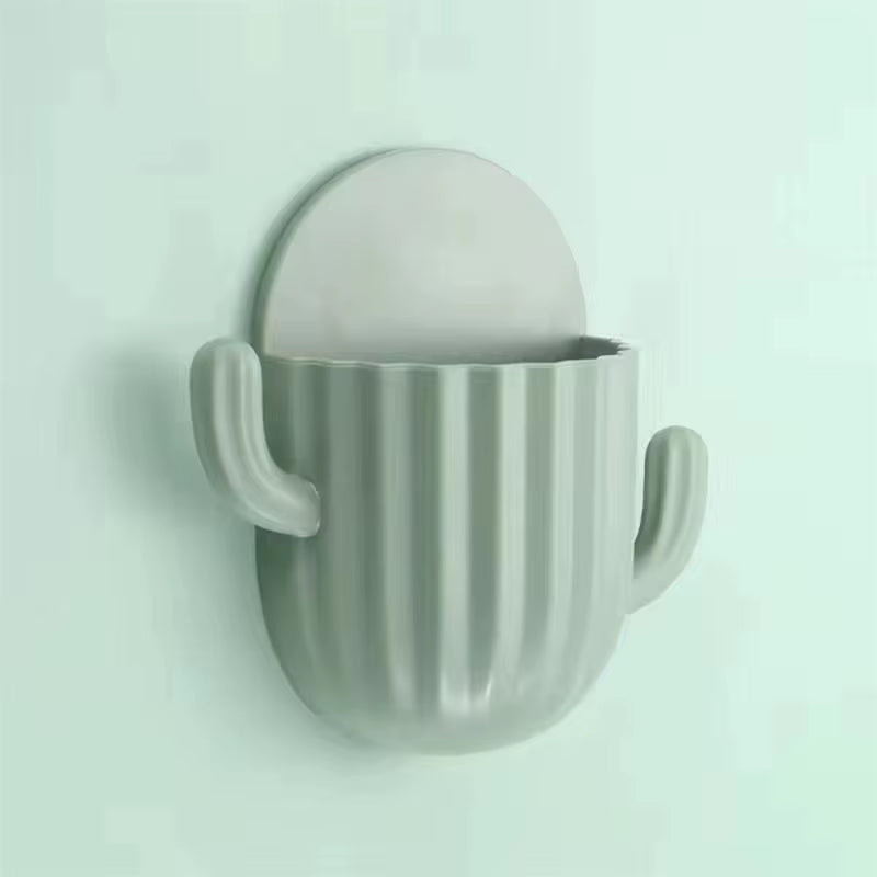 Toothbrush Holder Wall Self-Adhesive Seamless Cactus Storage Rack Box Organizer Bathroom Shelf Shower Accessories
