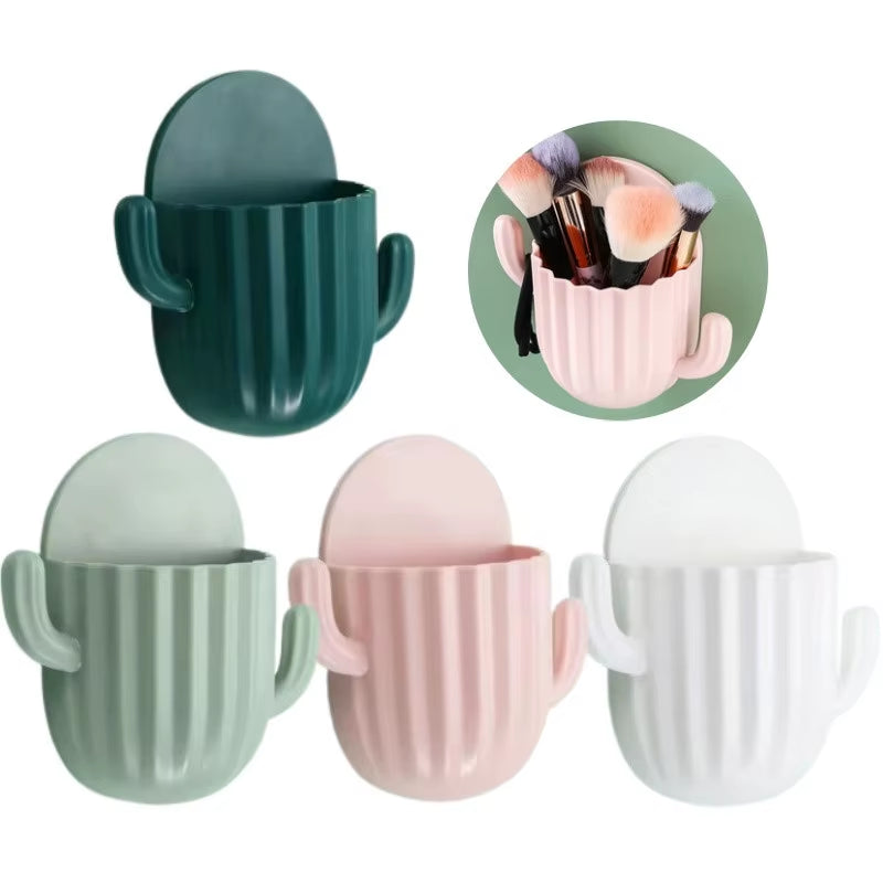 Toothbrush Holder Wall Self-Adhesive Seamless Cactus Storage Rack Box Organizer Bathroom Shelf Shower Accessories