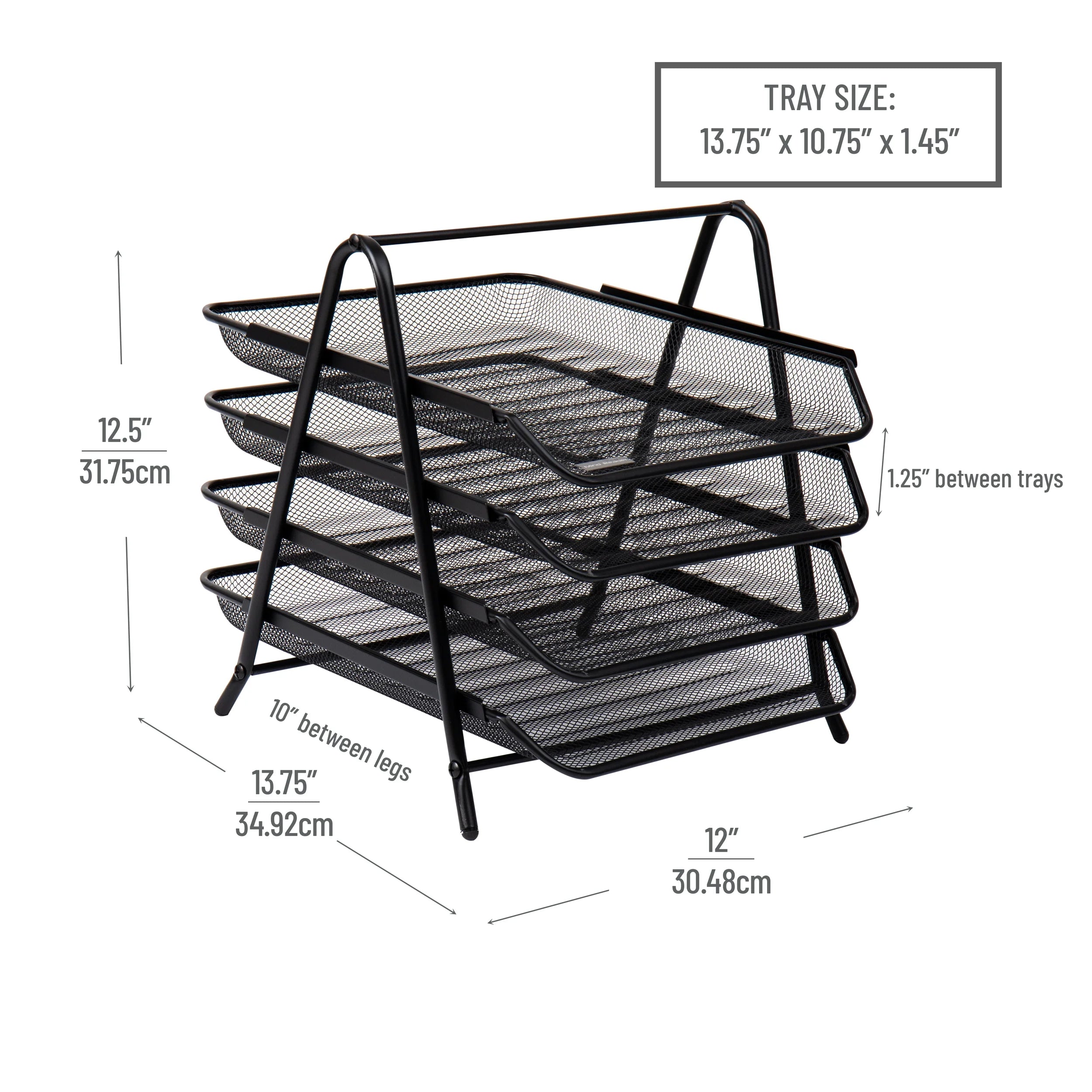 4-Tier Paper Tray, Desktop Organizer, File Storage, Office, Metal, Pack of 2, Black