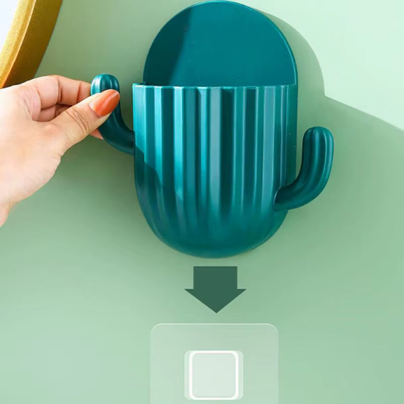 Toothbrush Holder Wall Self-Adhesive Seamless Cactus Storage Rack Box Organizer Bathroom Shelf Shower Accessories