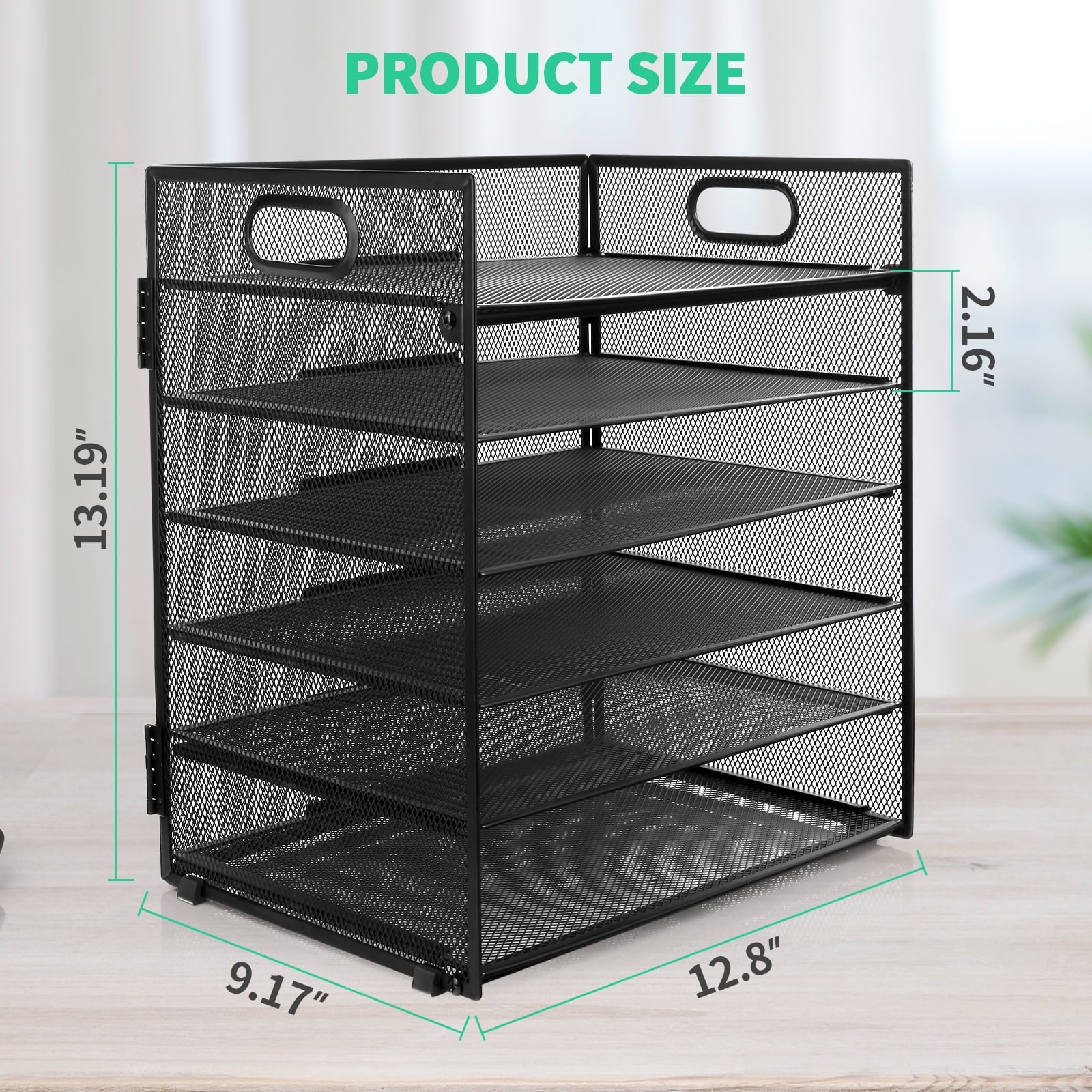6-Tier Desk Organizer Paper Storage Box ,Stationery Tray with Handle Mesh Stationery Tray Desktop File Classifier, Suitable for Office, Home