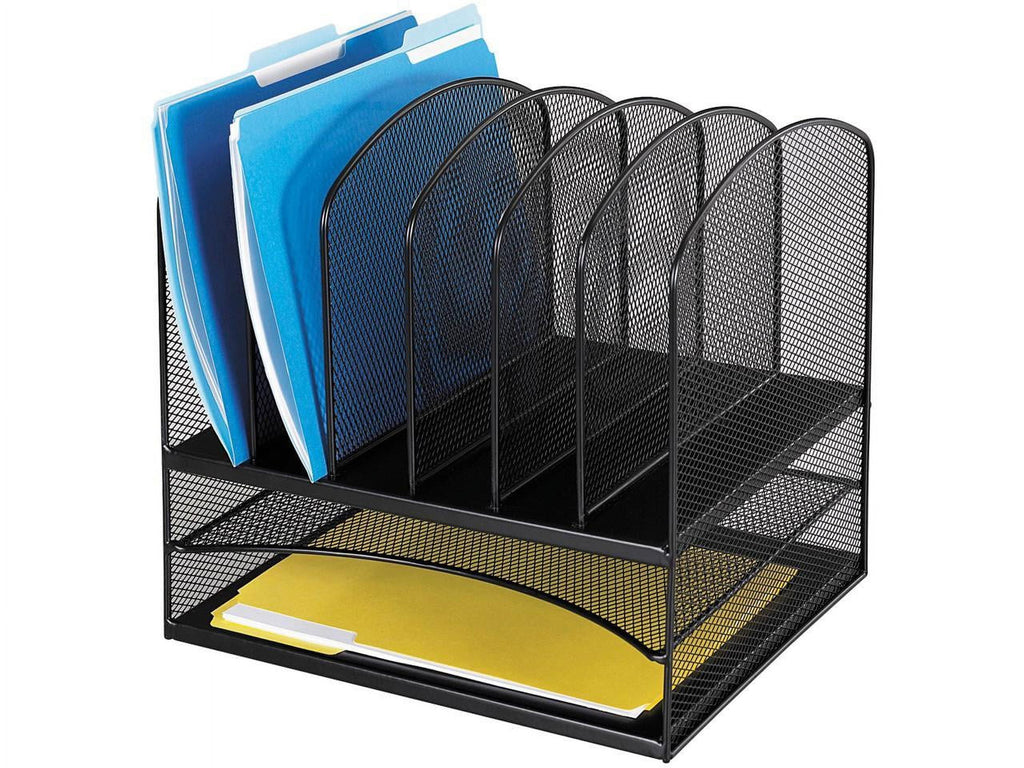 , Onyx 2 Horizontal/6 Upright Desk Organizer, 1 Each, Black