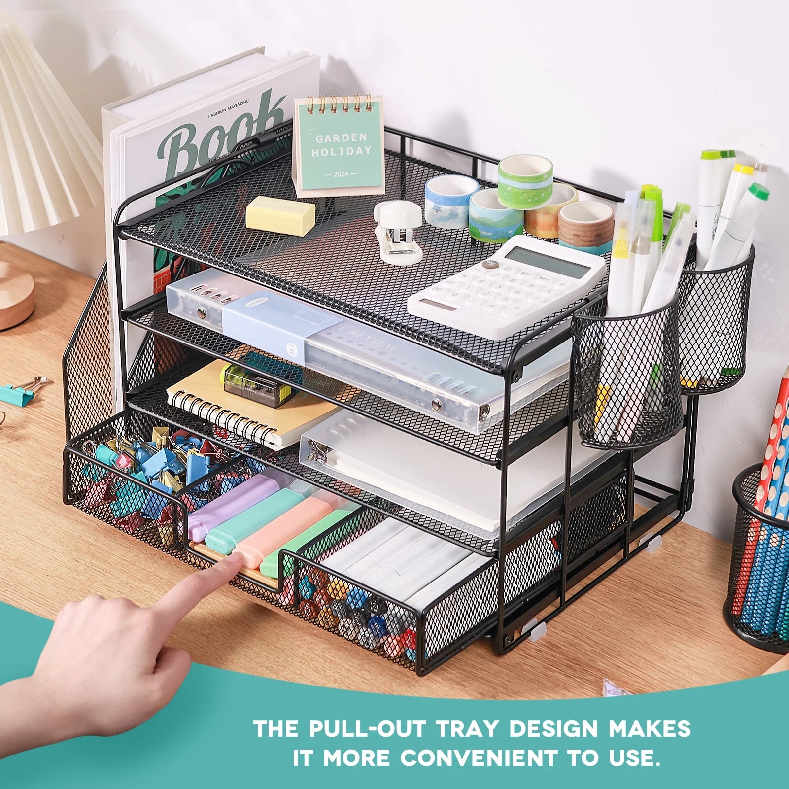 Desktop Organizer 4-Tier Desk Organizers Sets and Storage, File Organizers for Desk Drawer Organizer, Paper Organizer for Desk (Black)
