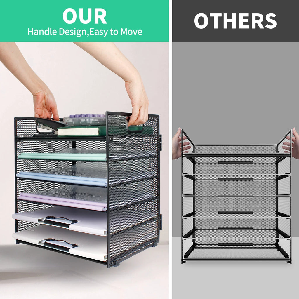6-Tier Desk Organizer Paper Storage Box ,Stationery Tray with Handle Mesh Stationery Tray Desktop File Classifier, Suitable for Office, Home