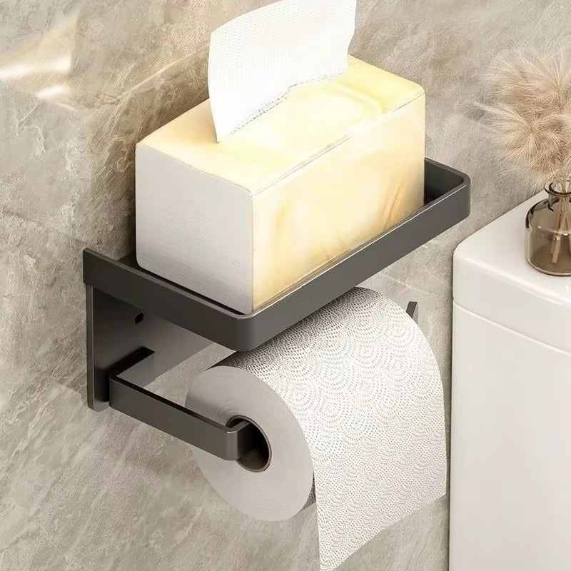 No-Drill Bathroom Toilet Paper Rack - Wall-Mounted Tissue Box Shelf, Household Storage for Toilet Organizer Bathroom Storage
