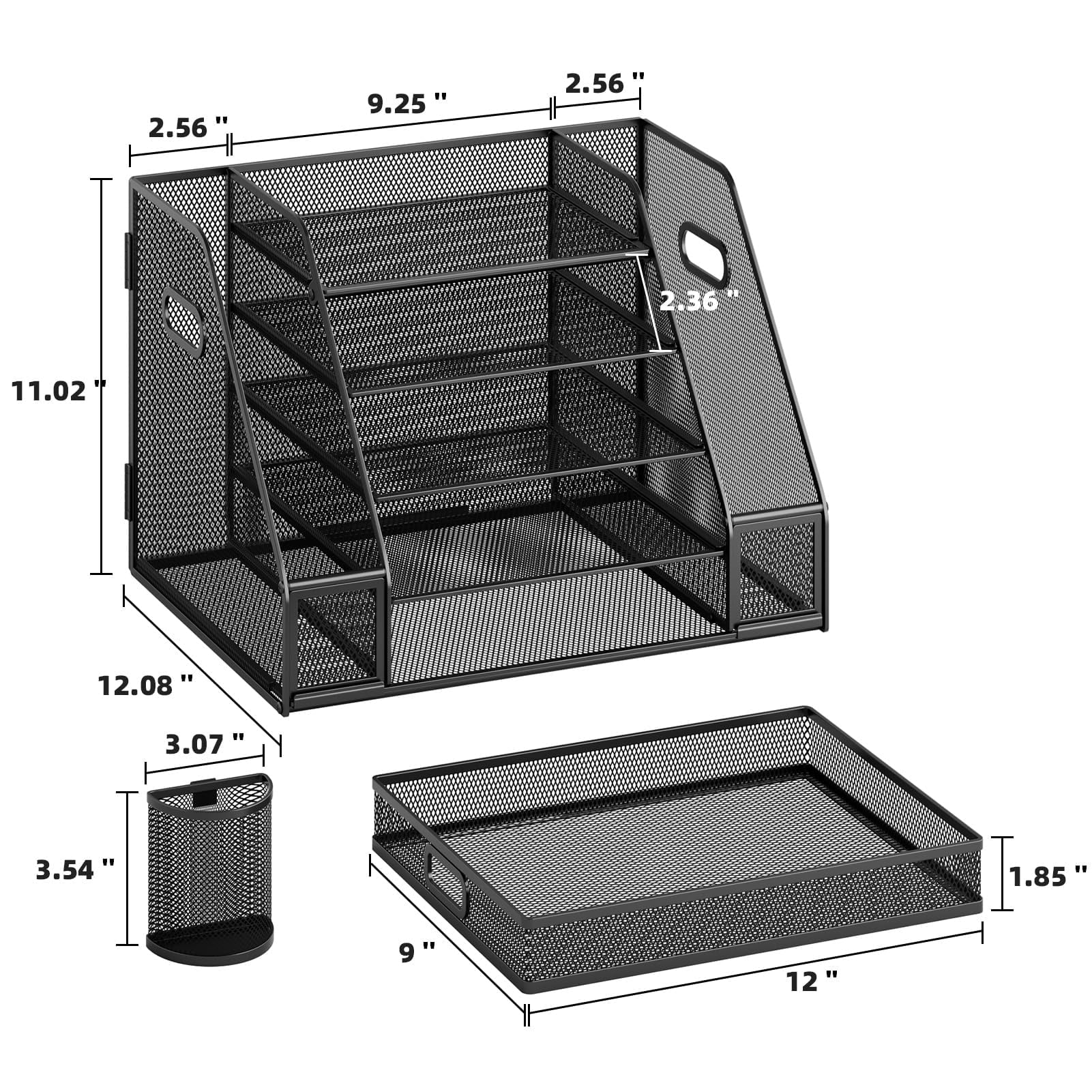 Desk Organizers with File Holder, 5-Tier Paper Letter Tray Organizer with Handle, Extra Vertical File Sorter with Drawer and 2 Pen Holder