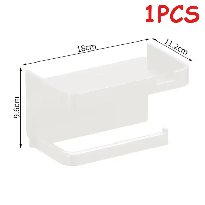 No-Drill Bathroom Toilet Paper Rack - Wall-Mounted Tissue Box Shelf, Household Storage for Toilet Organizer Bathroom Storage